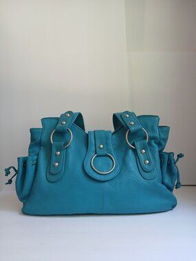 Large Y2K Slouchy Turquoise Genuine Leather Silver Ring Shoulder Bag